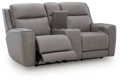 Ashley Furniture - ZELDA COIN LEATHER 2P POWER CONSOLE LOVESEAT WITH MASSAGE - Dark Gray Leather Match - Loveseats - Additional View 3