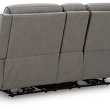 Ashley Furniture - ZELDA COIN LEATHER 2P POWER CONSOLE LOVESEAT WITH MASSAGE - Dark Gray Leather Match - Loveseats - Additional View 2