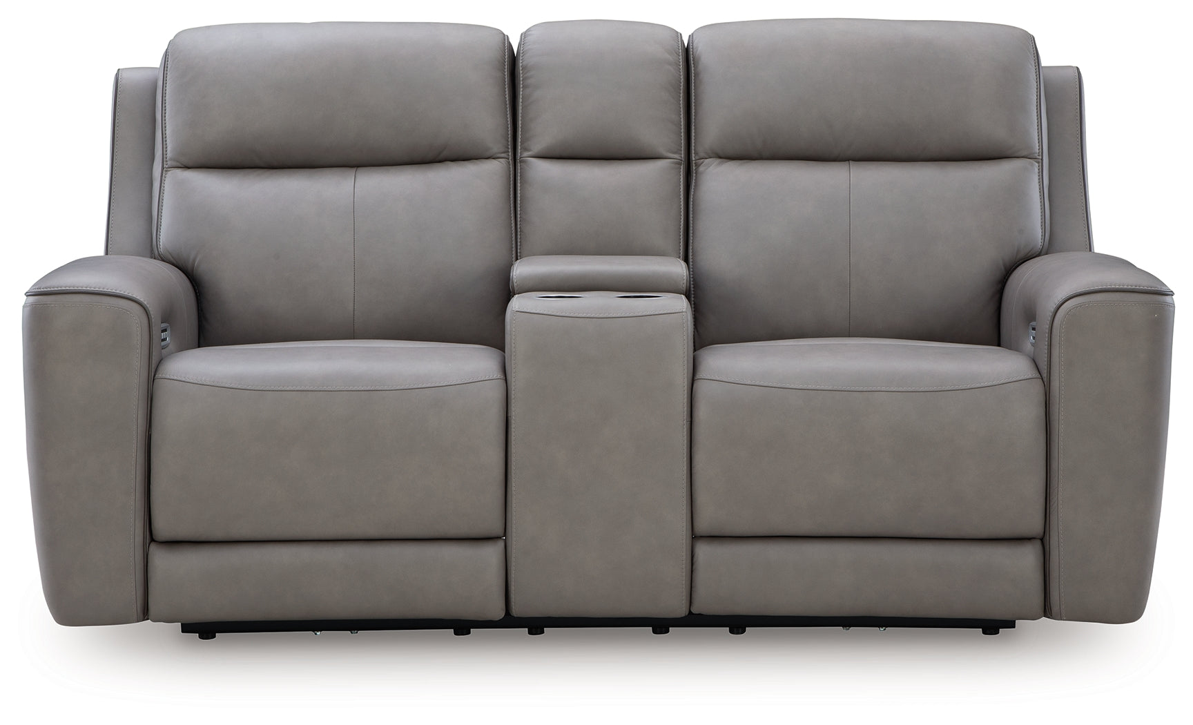 Ashley Furniture - ZELDA COIN LEATHER 2P POWER CONSOLE LOVESEAT WITH MASSAGE - Dark Gray Leather Match - Loveseats - Additional View 1