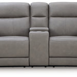 Ashley Furniture - ZELDA COIN LEATHER 2P POWER CONSOLE LOVESEAT WITH MASSAGE - Dark Gray Leather Match - Loveseats - Additional View 1