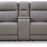Ashley Furniture - ZELDA COIN LEATHER 2P POWER CONSOLE LOVESEAT WITH MASSAGE - Dark Gray Leather Match - Loveseats - Additional View 1