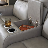 Ashley Furniture - ZELDA COIN LEATHER 2P POWER CONSOLE LOVESEAT WITH MASSAGE - Dark Gray Leather Match - Loveseats - Additional View 4