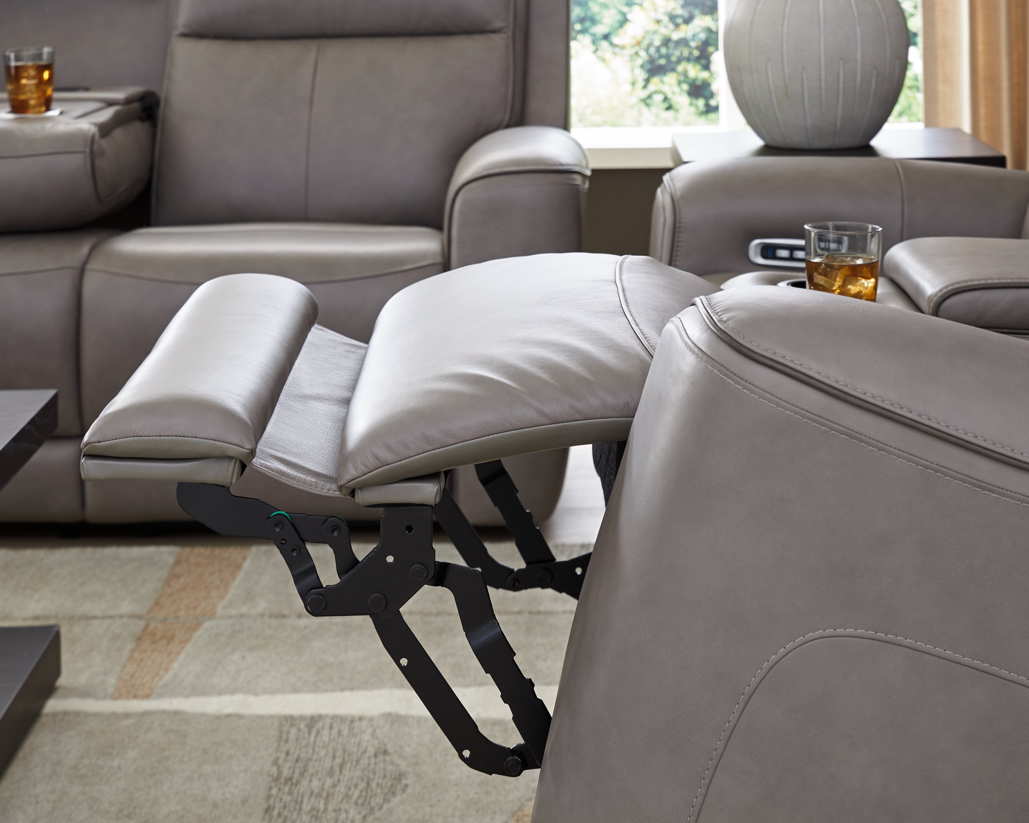 Ashley Furniture - ZELDA COIN LEATHER 2P POWER CONSOLE LOVESEAT WITH MASSAGE - Dark Gray Leather Match - Loveseats - Additional View 6