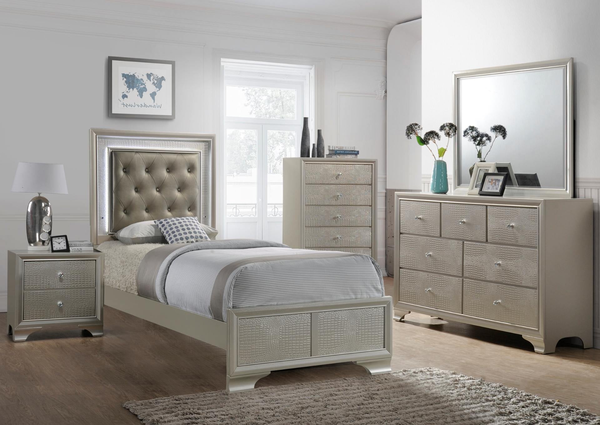 LYSSA CHAMPAGNE TWIN LED BED - Additional View 1