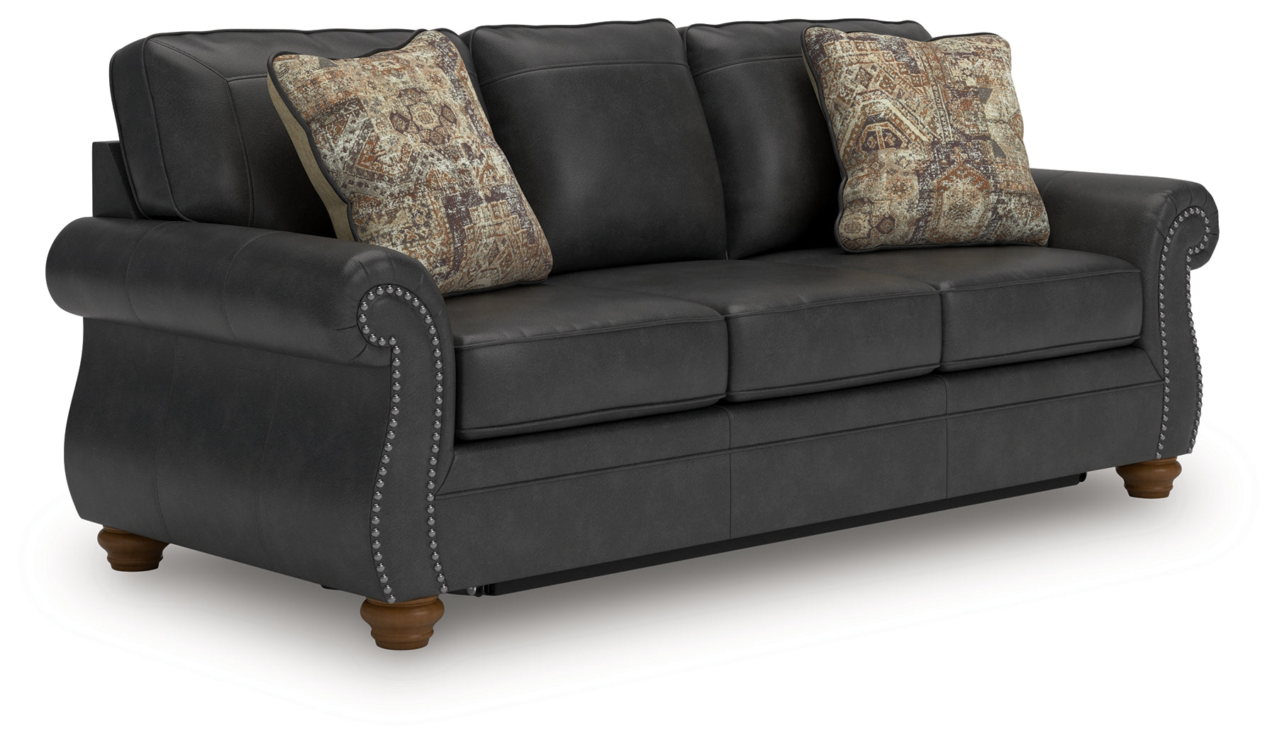 Ashley Furniture - Shadsburne Queen Sofa Sleeper - Granite - Dark Gray Faux Leather - Sofas - Additional View 2