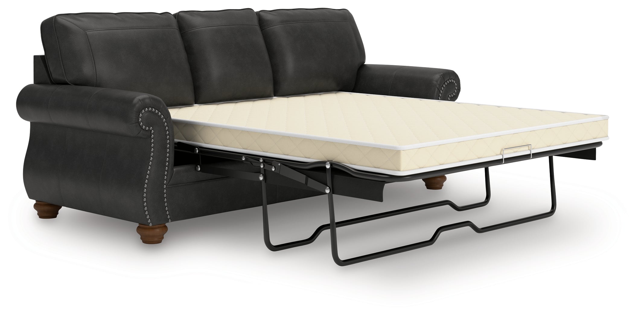 Ashley Furniture - Shadsburne Queen Sofa Sleeper - Granite - Dark Gray Faux Leather - Sofas - Additional View 1