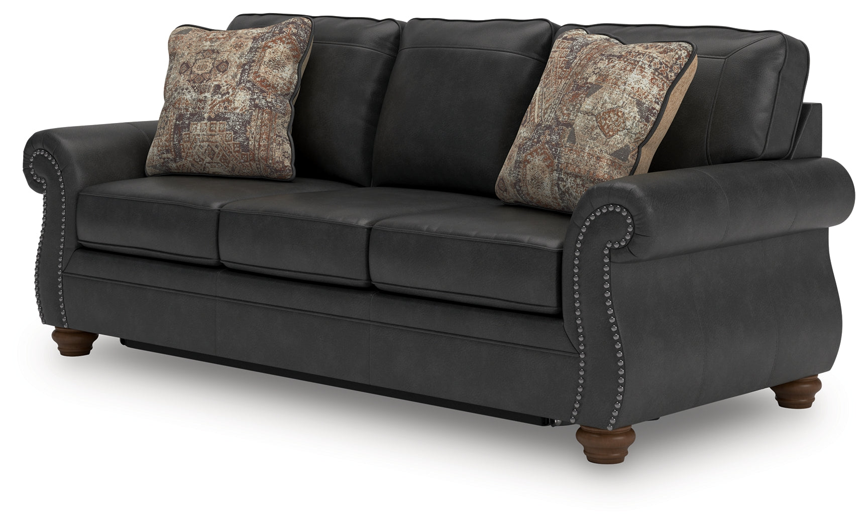 Ashley Furniture - Shadsburne Queen Sofa Sleeper - Granite - Dark Gray Faux Leather - Sofas - Additional View 4