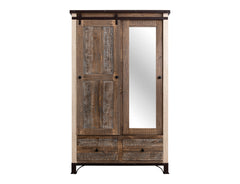 International Furniture Direct - PRAGA MIRROR ARMOIRE - Light Brown Wood - Armoires