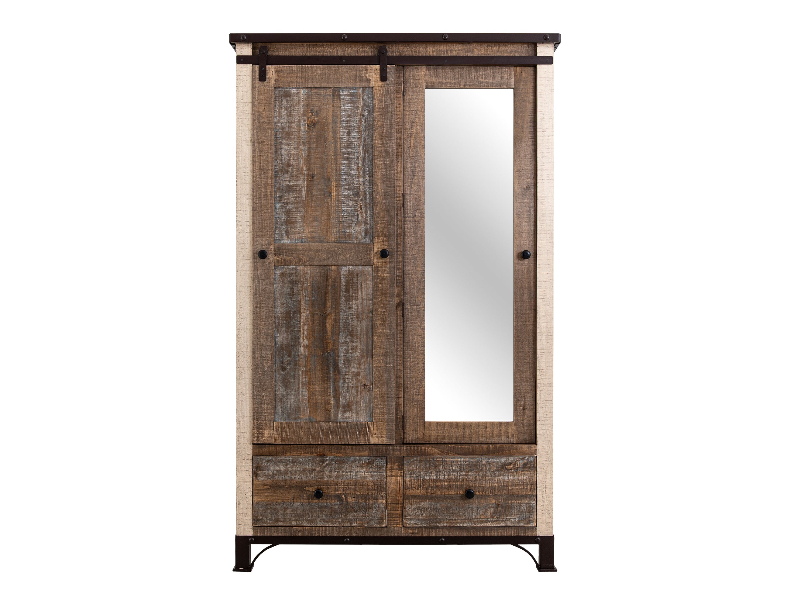 International Furniture Direct - PRAGA MIRROR ARMOIRE - Light Brown Wood - Armoires