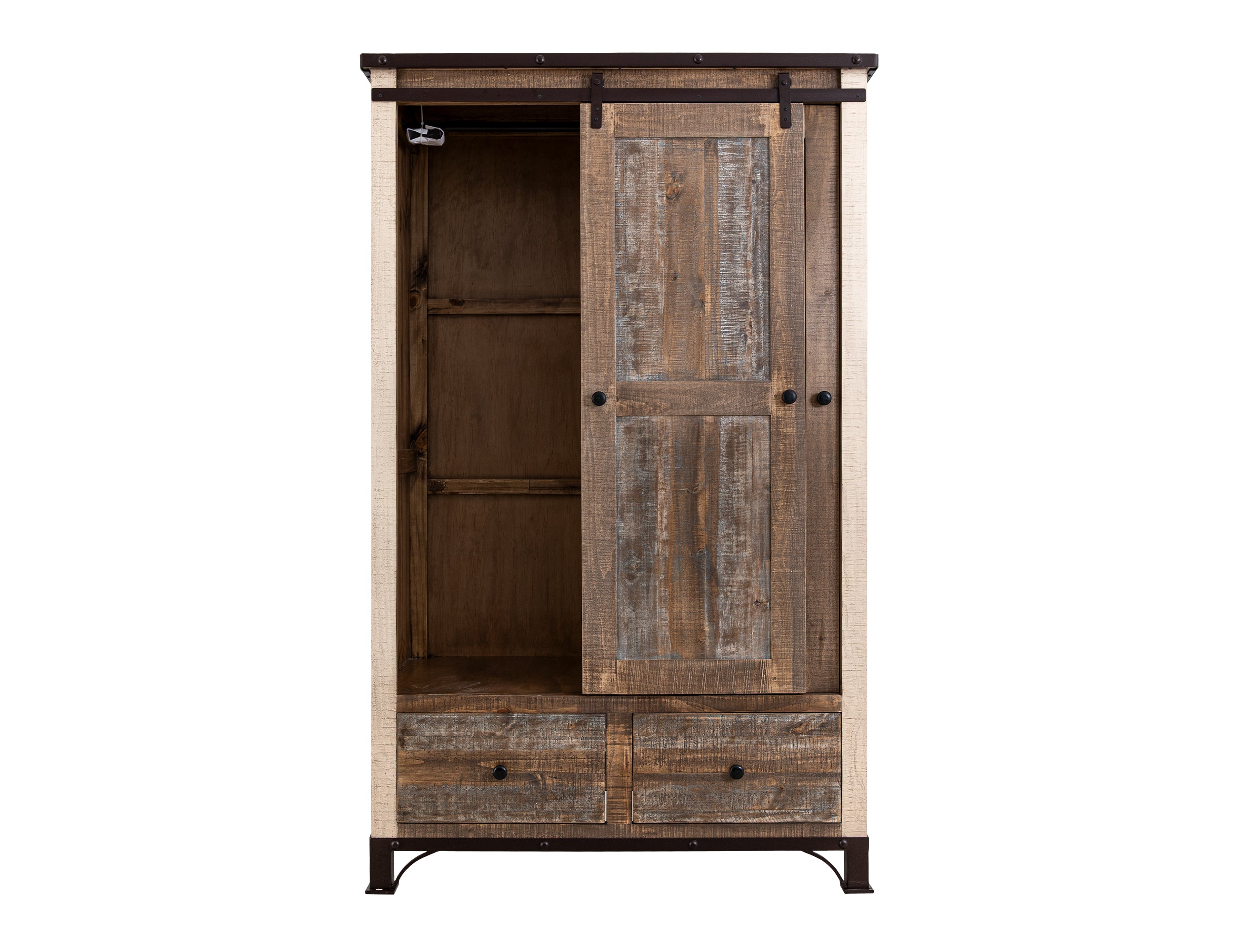 International Furniture Direct - PRAGA MIRROR ARMOIRE - Light Brown Wood - Armoires - Additional View 1