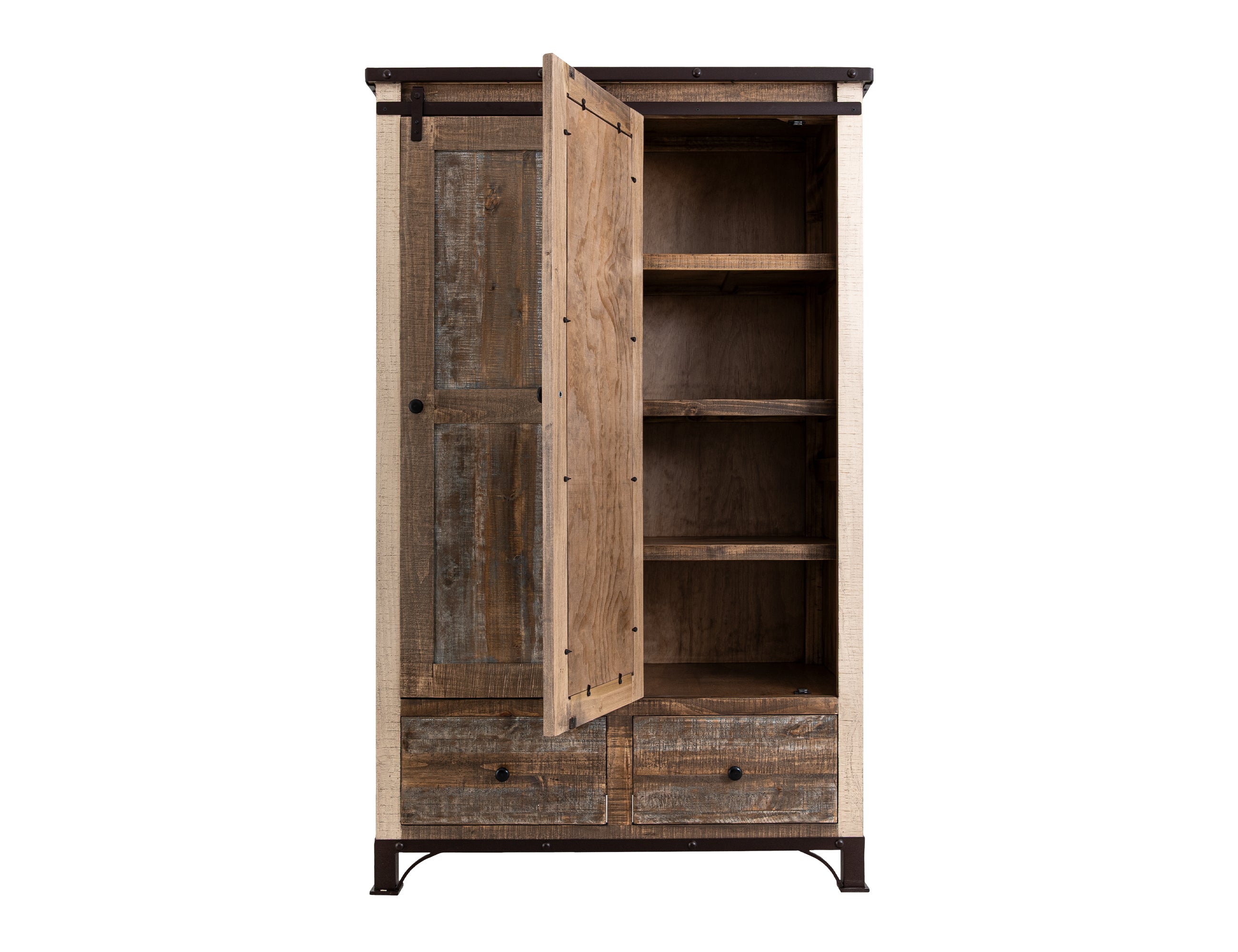 International Furniture Direct - PRAGA MIRROR ARMOIRE - Light Brown Wood - Armoires - Additional View 2