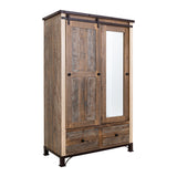International Furniture Direct - PRAGA MIRROR ARMOIRE - Light Brown Wood - Armoires - Additional View 3