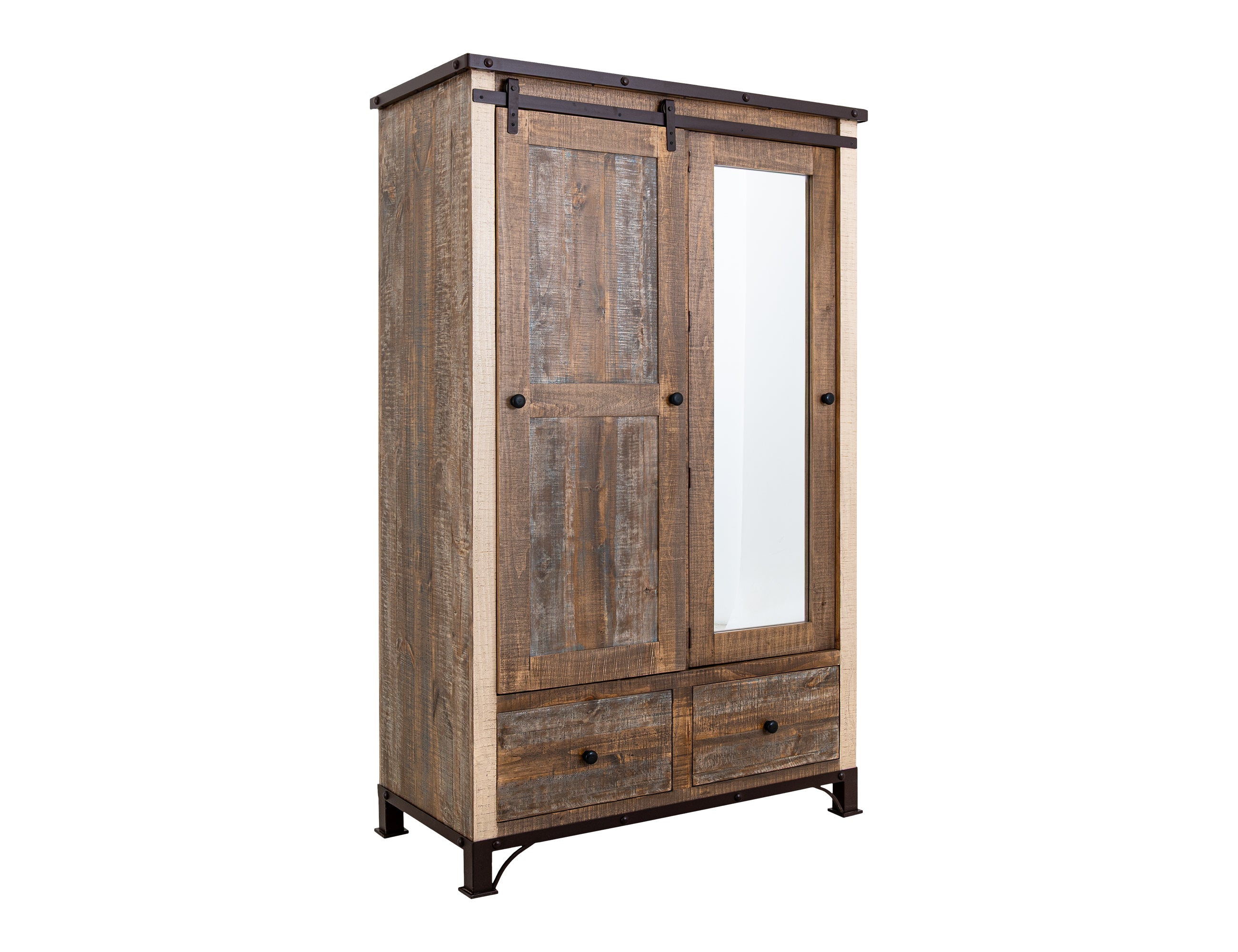 International Furniture Direct - PRAGA MIRROR ARMOIRE - Light Brown Wood - Armoires - Additional View 3