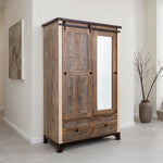 International Furniture Direct - PRAGA MIRROR ARMOIRE - Light Brown Wood - Armoires - Additional View 4