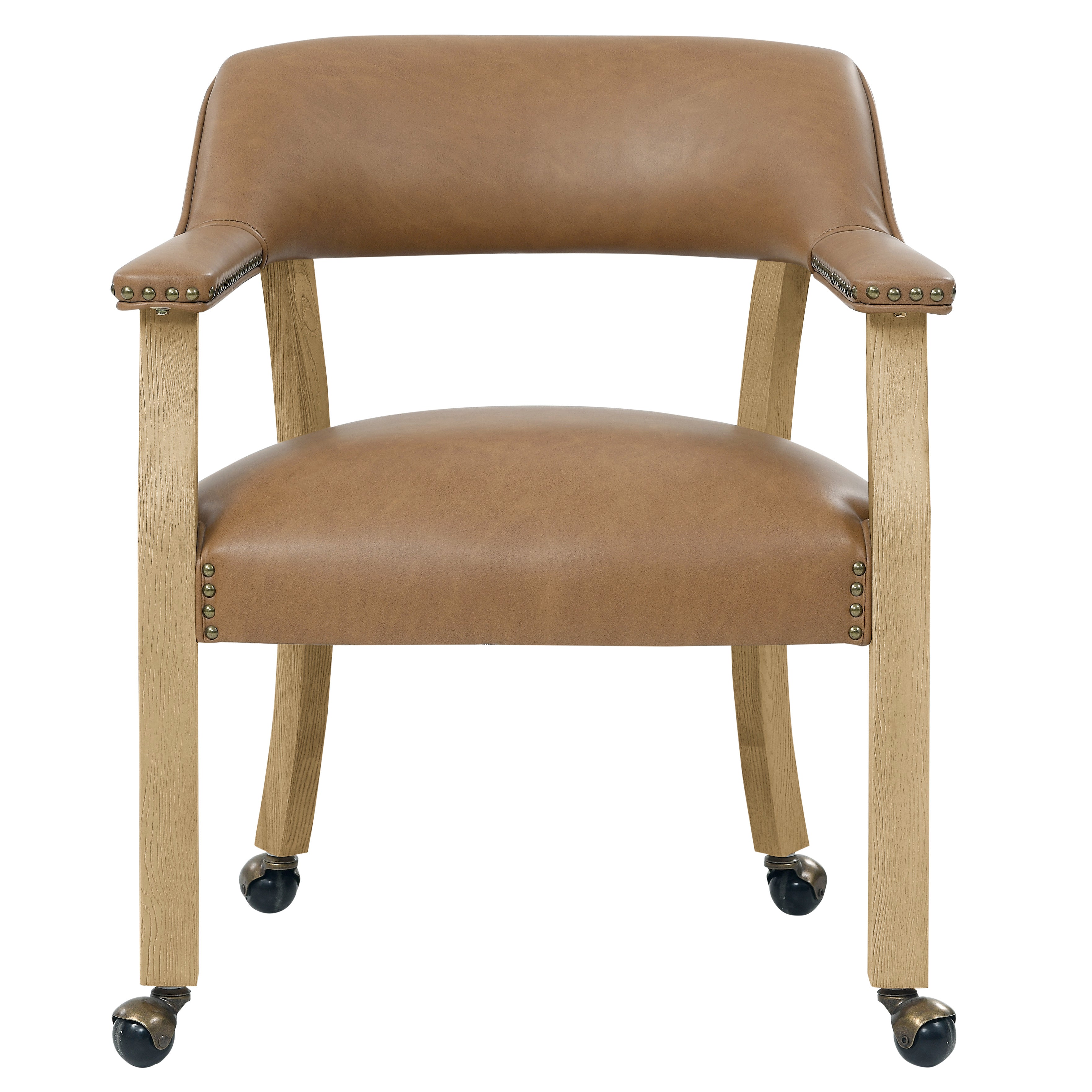 Steve Silver Furniture - RYLIE DINING ARM CHAIR WITH CASTERS - Light Brown Wood|Faux Leather - Chairs