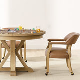 Steve Silver Furniture - RYLIE DINING ARM CHAIR WITH CASTERS - Light Brown Wood|Faux Leather - Chairs - Additional View 3