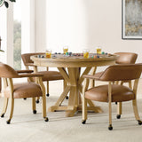 Steve Silver Furniture - RYLIE DINING ARM CHAIR WITH CASTERS - Light Brown Wood|Faux Leather - Chairs - Additional View 4