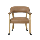 Steve Silver Furniture - RYLIE DINING ARM CHAIR WITH CASTERS - Light Brown Wood|Faux Leather - Chairs - Additional View 5
