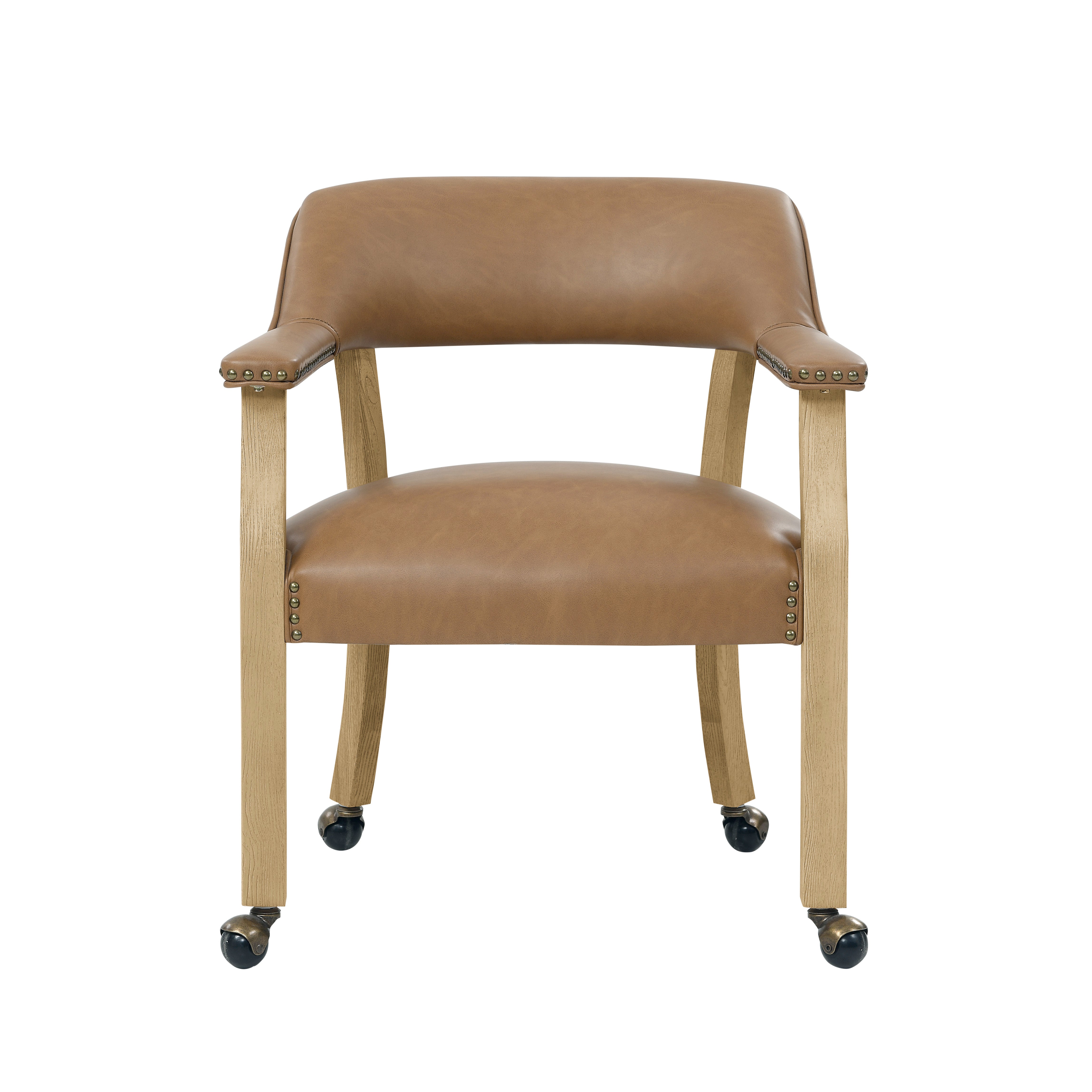 Steve Silver Furniture - RYLIE DINING ARM CHAIR WITH CASTERS - Light Brown Wood|Faux Leather - Chairs - Additional View 5