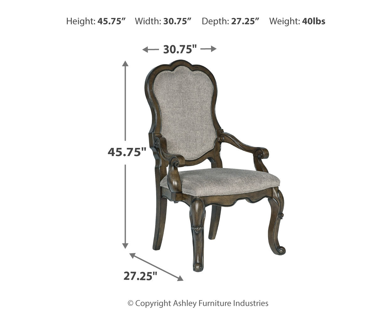 Ashley Furniture - Maylee Dining Arm Chair - Dark Brown Fabric|Wood - Chairs - Additional View 6
