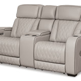 Ashley Furniture - Boyington Power Console Loveseat With Massage, Heat, And Led Lighting - Gray - Leather Match - Loveseats