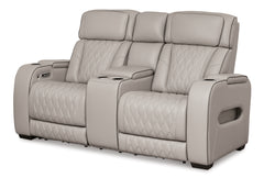 Ashley Furniture - Boyington Power Console Loveseat With Massage, Heat, And Led Lighting - Gray - Leather Match - Loveseats