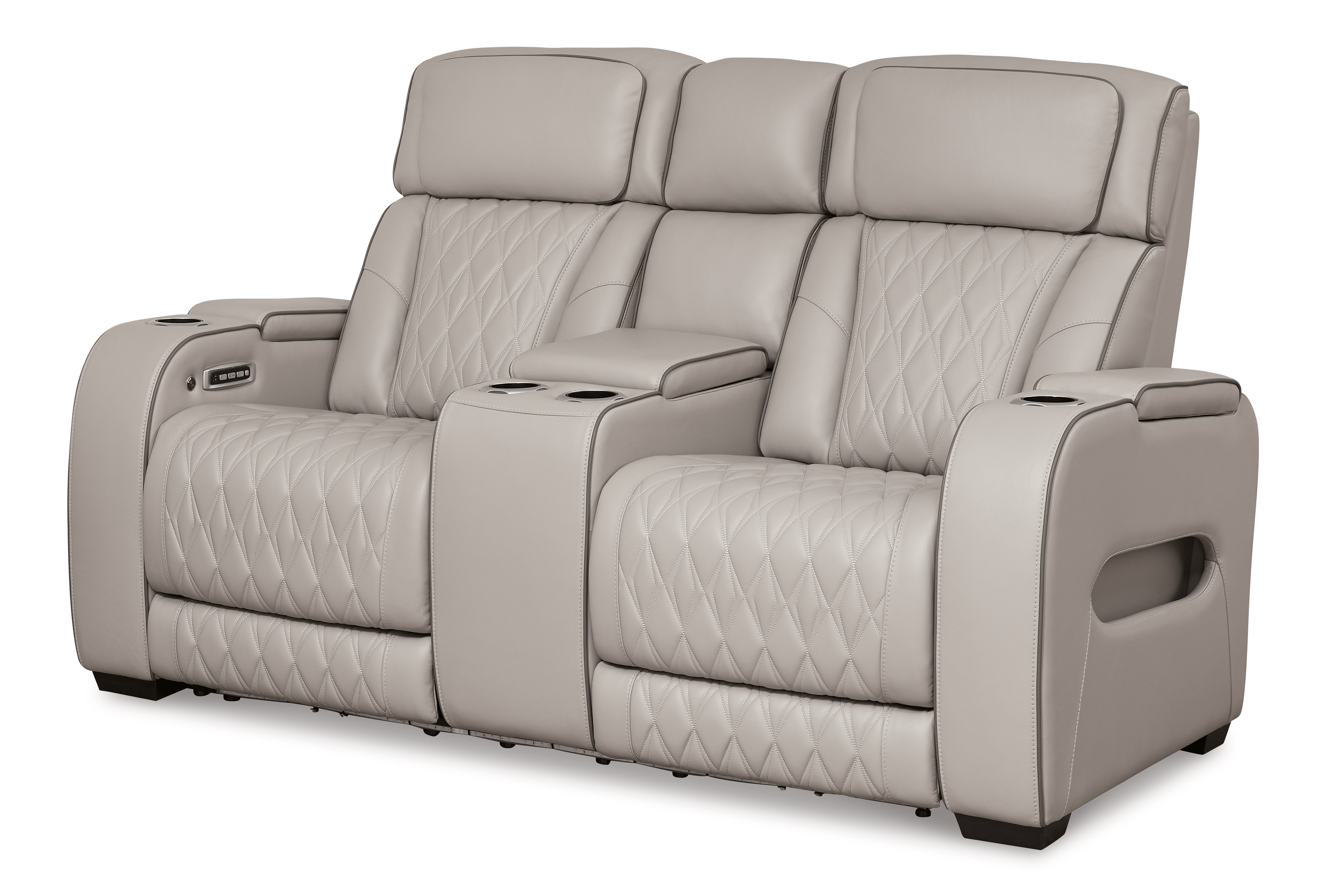 Ashley Furniture - Boyington Power Console Loveseat With Massage, Heat, And Led Lighting - Gray - Leather Match - Loveseats