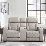 Ashley Furniture - Boyington Power Console Loveseat With Massage, Heat, And Led Lighting - Gray - Leather Match - Loveseats - Additional View 1