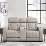 Ashley Furniture - Boyington Power Console Loveseat With Massage, Heat, And Led Lighting - Gray - Leather Match - Loveseats - Additional View 1