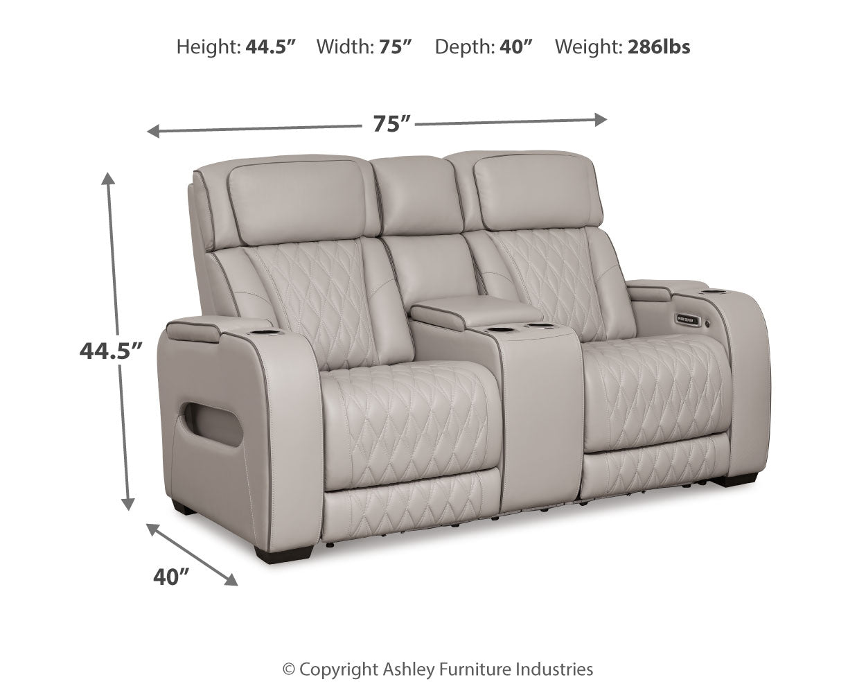 Ashley Furniture - Boyington Power Console Loveseat With Massage, Heat, And Led Lighting - Gray - Leather Match - Loveseats - Additional View 3