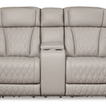 Ashley Furniture - Boyington Power Console Loveseat With Massage, Heat, And Led Lighting - Gray - Leather Match - Loveseats - Additional View 4