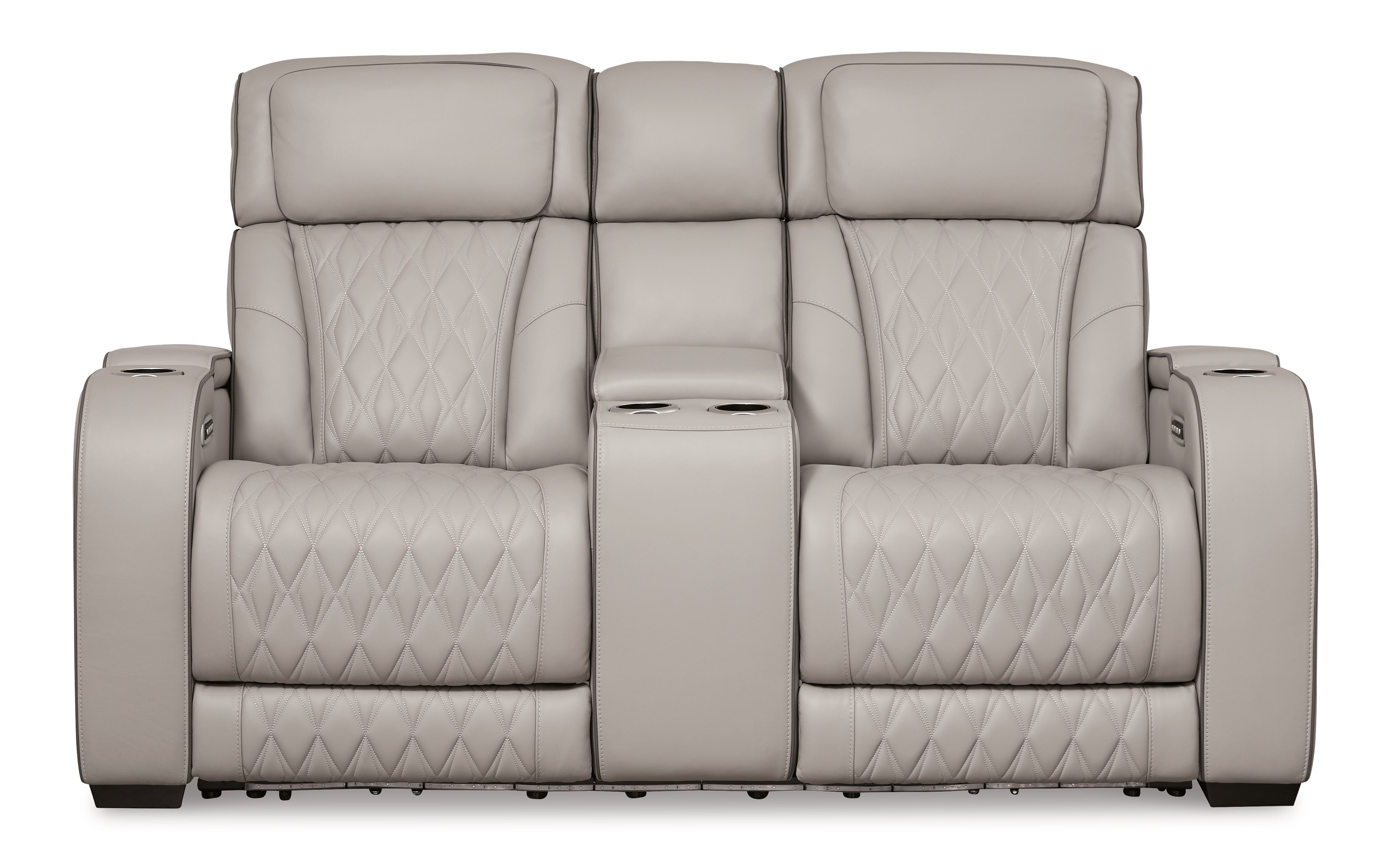 Ashley Furniture - Boyington Power Console Loveseat With Massage, Heat, And Led Lighting - Gray - Leather Match - Loveseats - Additional View 4