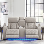 Ashley Furniture - Boyington Power Console Loveseat With Massage, Heat, And Led Lighting - Gray - Leather Match - Loveseats - Additional View 7