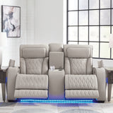 Ashley Furniture - Boyington Power Console Loveseat With Massage, Heat, And Led Lighting - Gray - Leather Match - Loveseats - Additional View 7