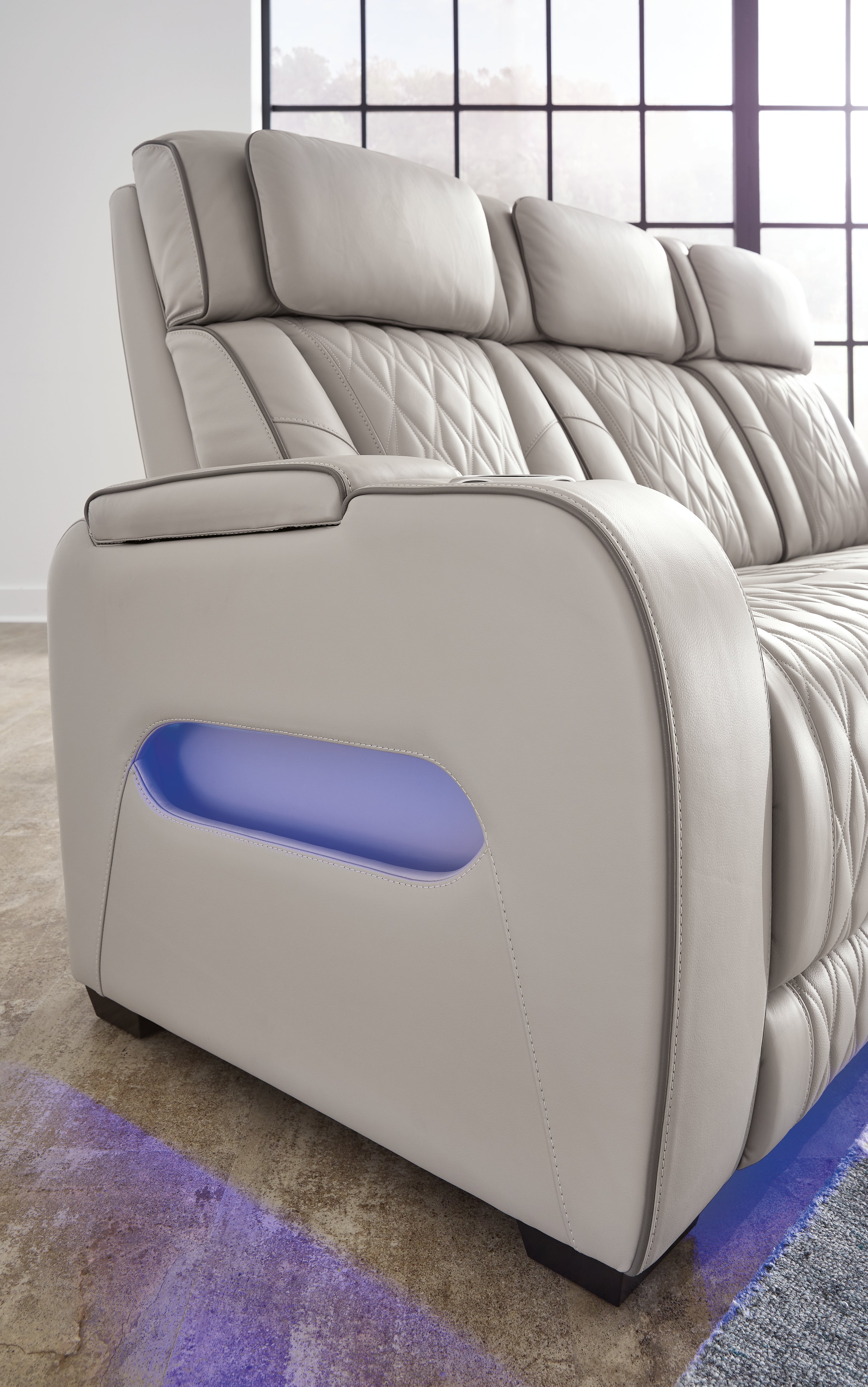 Ashley Furniture - Boyington Power Console Loveseat With Massage, Heat, And Led Lighting - Gray - Leather Match - Loveseats - Additional View 9