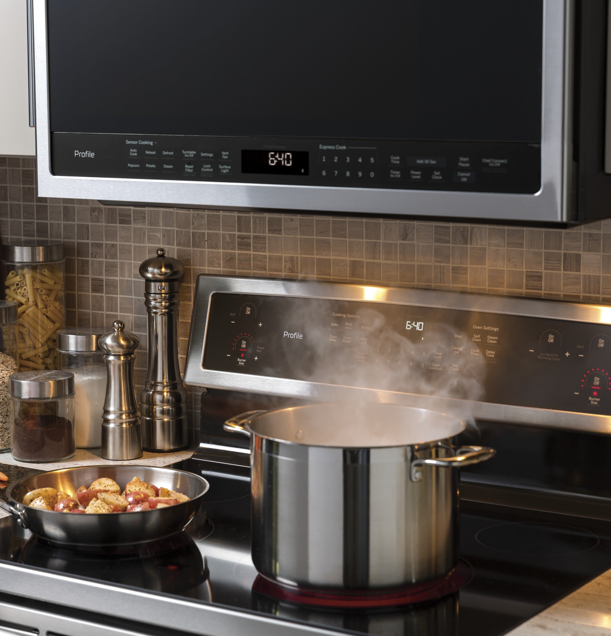 GE PROFILE STAINLESS 2.1CU OVER-THE-RANGE MICROWAVE OVEN - Pearl Silver|Black - Microwaves - Additional View 5
