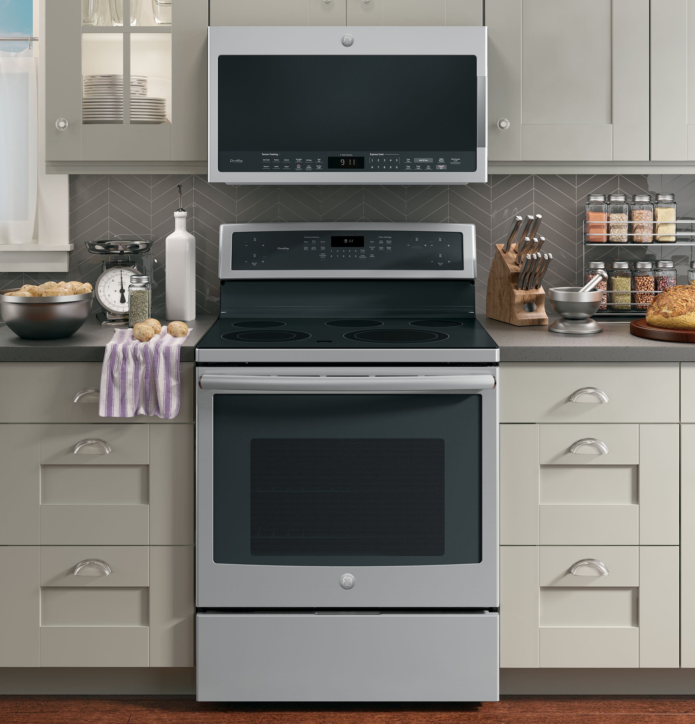 GE PROFILE STAINLESS 2.1CU OVER-THE-RANGE MICROWAVE OVEN - Pearl Silver|Black - Microwaves - Additional View 7