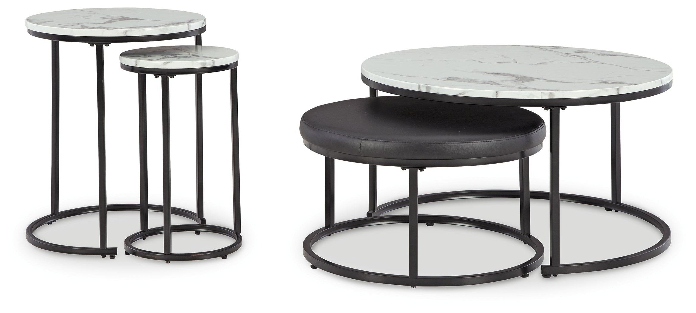 Ashley Furniture - JUSMOUR 4 PIECE NESTING OCCASIONAL TABLE SET - Black Faux Marble|Faux Leather|Metal - Tables