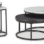 Ashley Furniture - JUSMOUR 4 PIECE NESTING OCCASIONAL TABLE SET - Black Faux Marble|Faux Leather|Metal - Tables