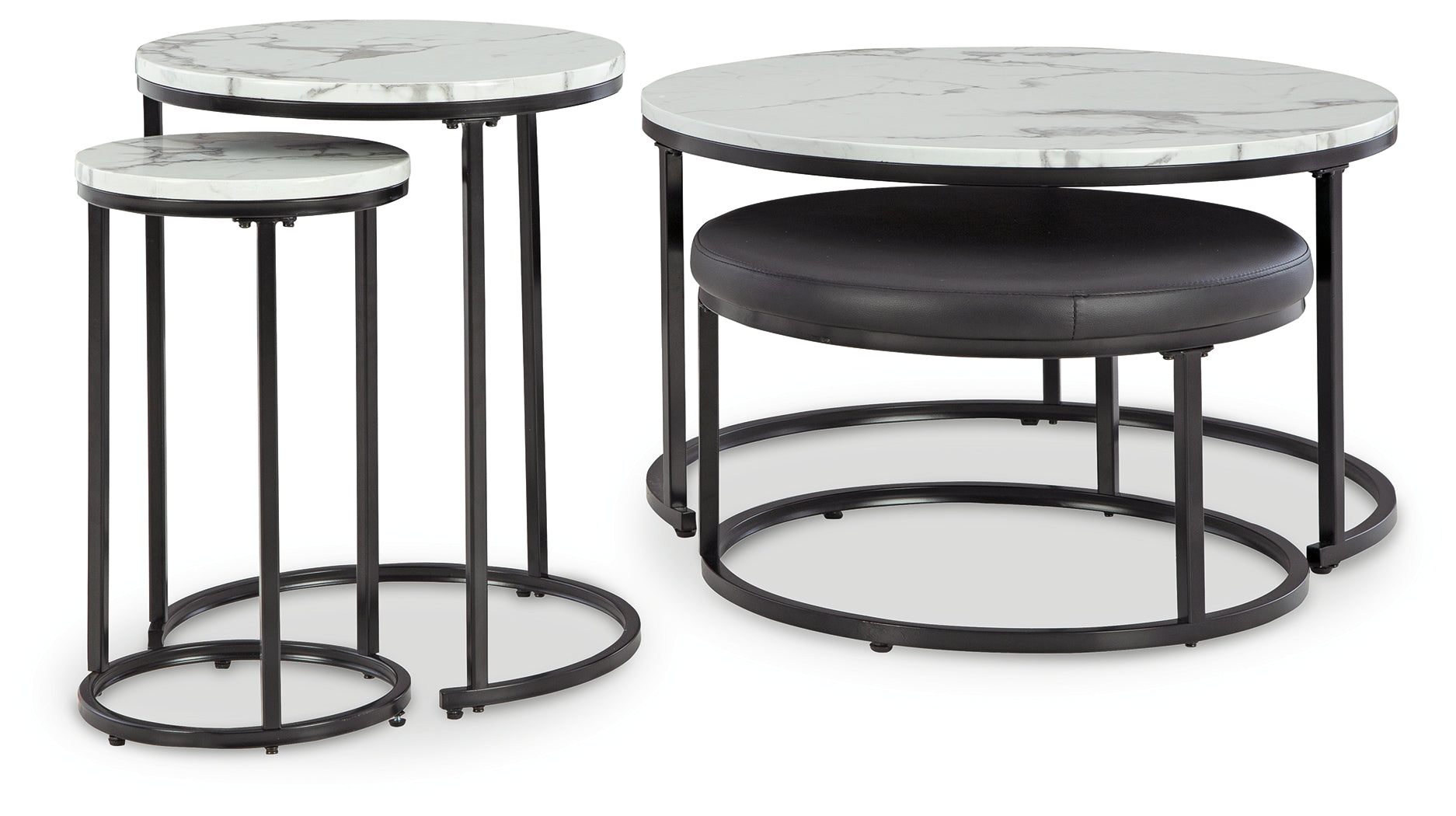 Ashley Furniture - JUSMOUR 4 PIECE NESTING OCCASIONAL TABLE SET - Black Faux Marble|Faux Leather|Metal - Tables - Additional View 2