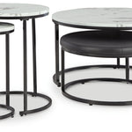 Ashley Furniture - JUSMOUR 4 PIECE NESTING OCCASIONAL TABLE SET - Black Faux Marble|Faux Leather|Metal - Tables - Additional View 2