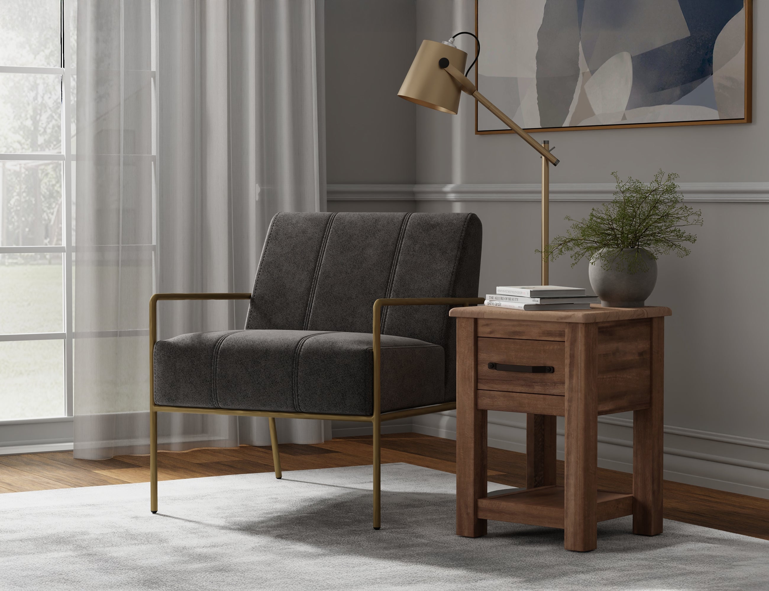 International Furniture Direct - ARAGON GRAY ARM CHAIR - Dark Gray Fabric|Metal - Chairs - Additional View 4