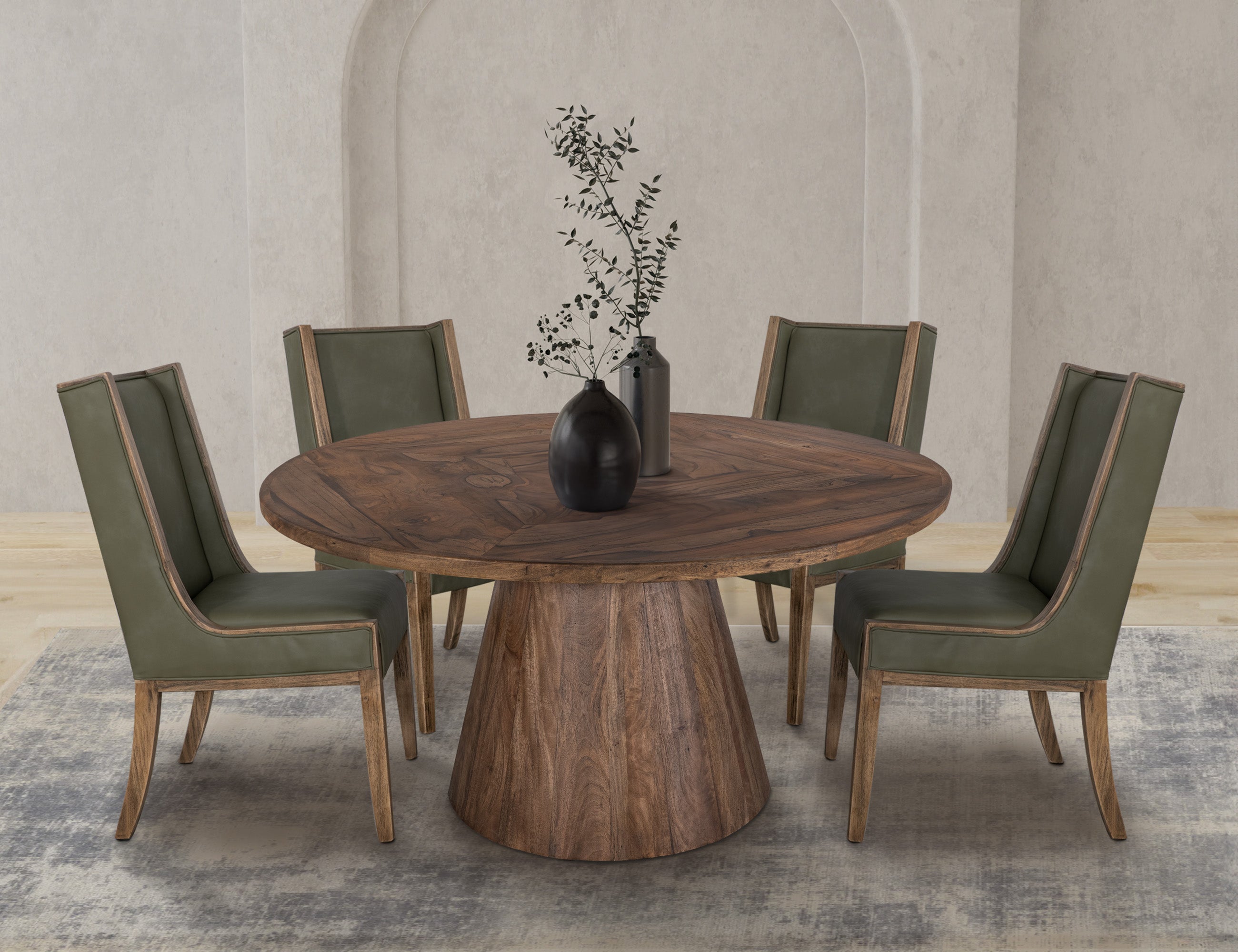 International Furniture Direct - BALAM GREEN UPHOLSTERED CHAIR - Green|Light Brown Faux Leather|Wood - Chairs - Additional View 3
