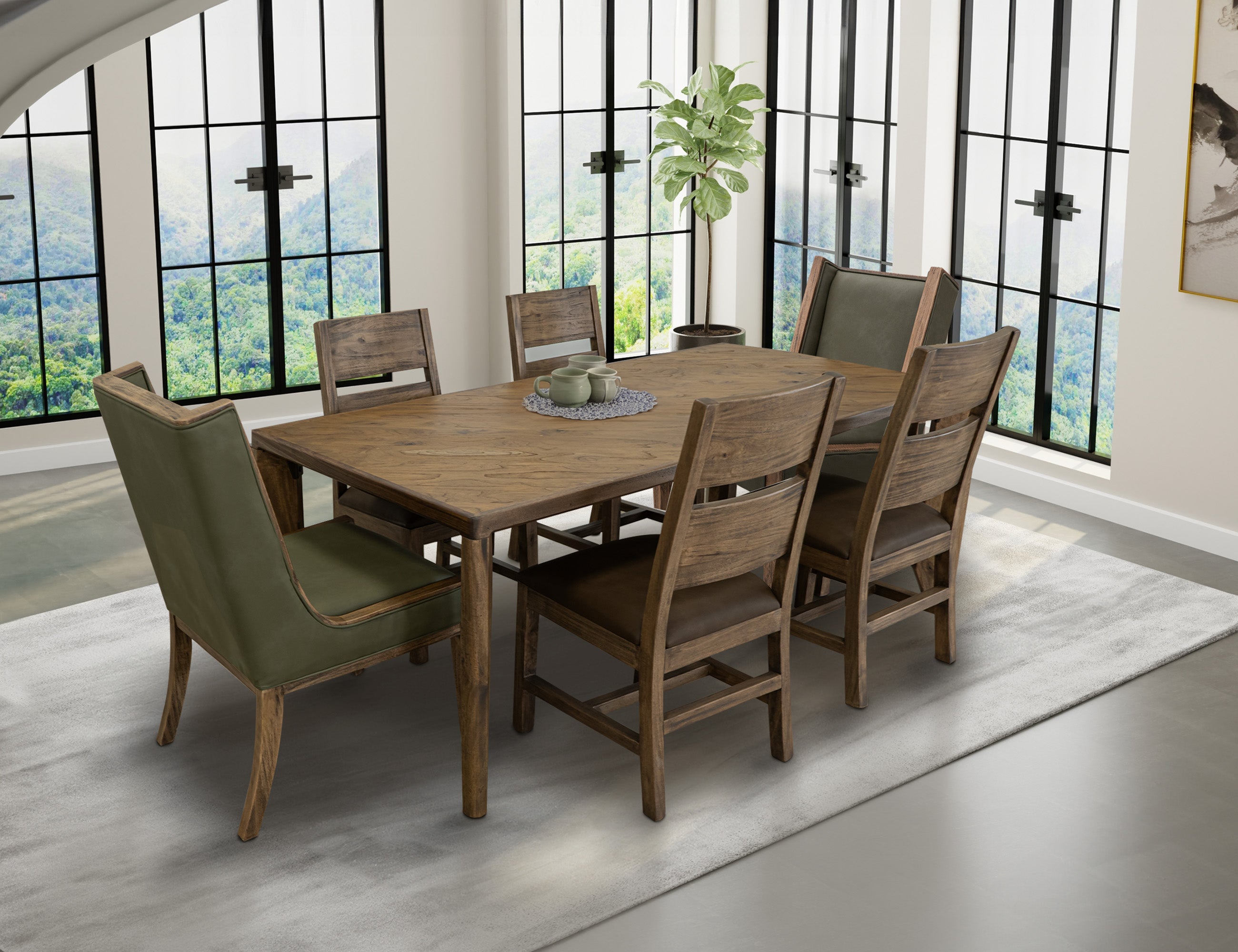 International Furniture Direct - BALAM GREEN UPHOLSTERED CHAIR - Green|Light Brown Faux Leather|Wood - Chairs - Additional View 4