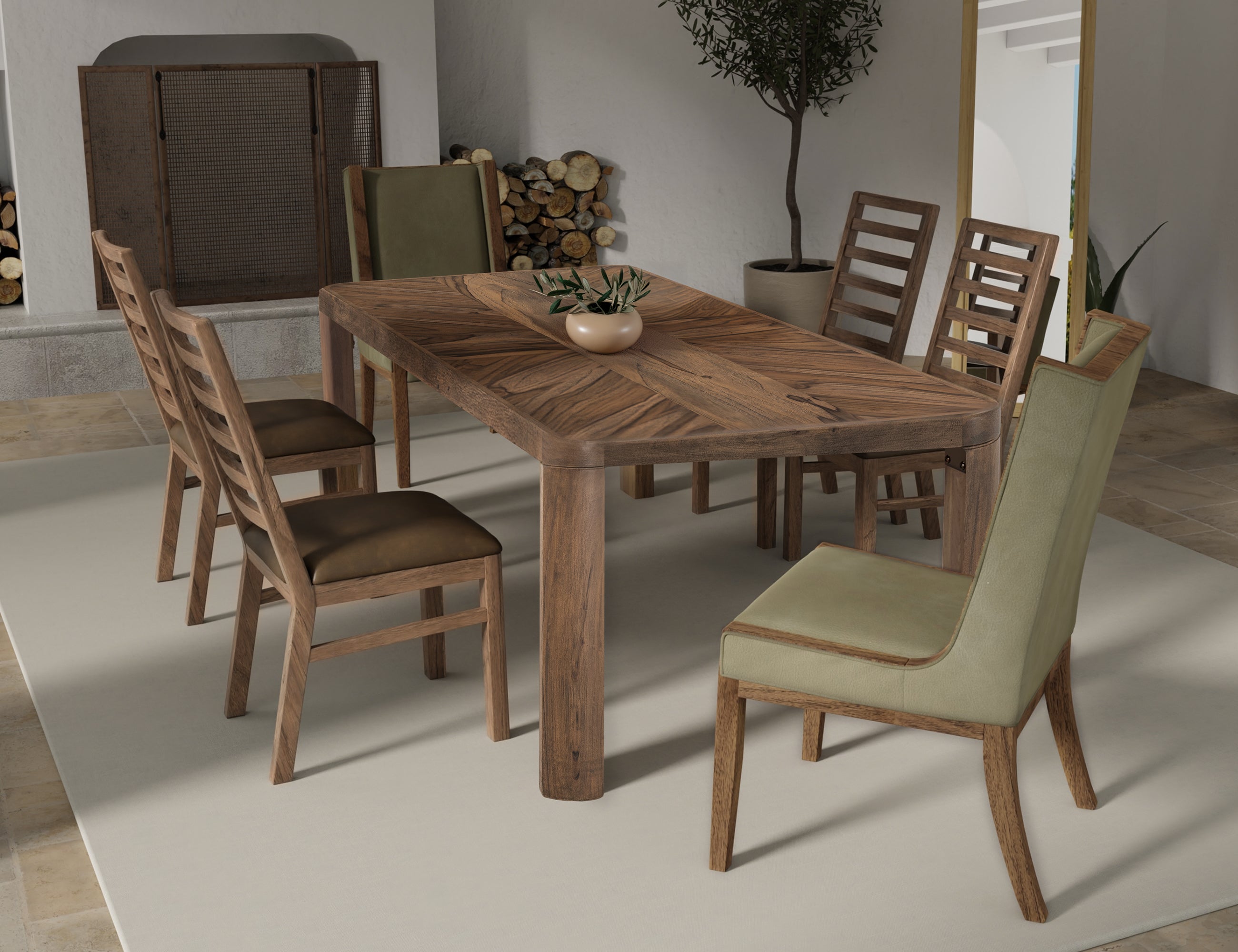 International Furniture Direct - BALAM GREEN UPHOLSTERED CHAIR - Green|Light Brown Faux Leather|Wood - Chairs - Additional View 5