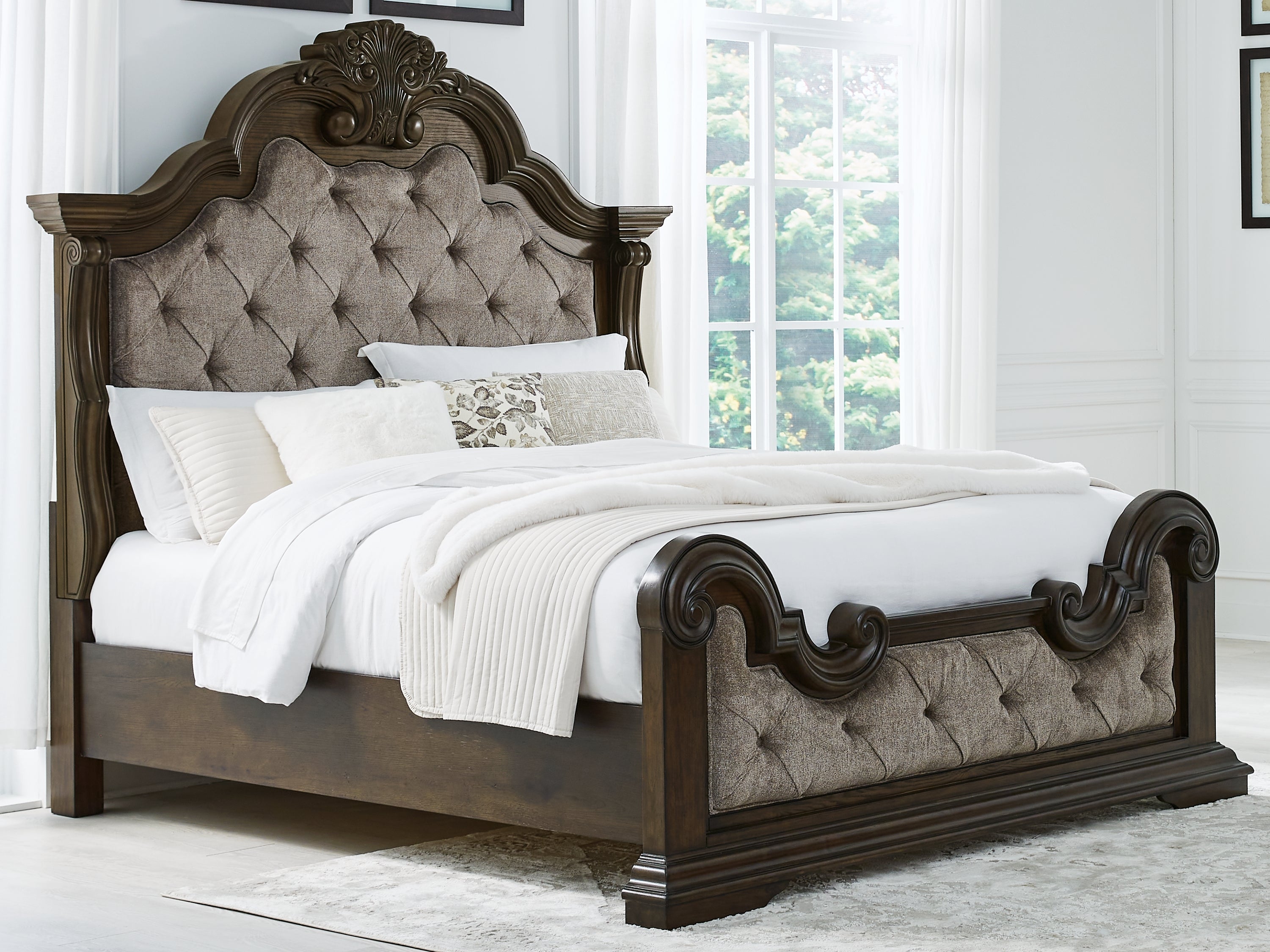 Ashley Furniture - MAYLEE QUEEN PANEL BED - Dark Brown Fabric|Wood - Beds - Additional View 3