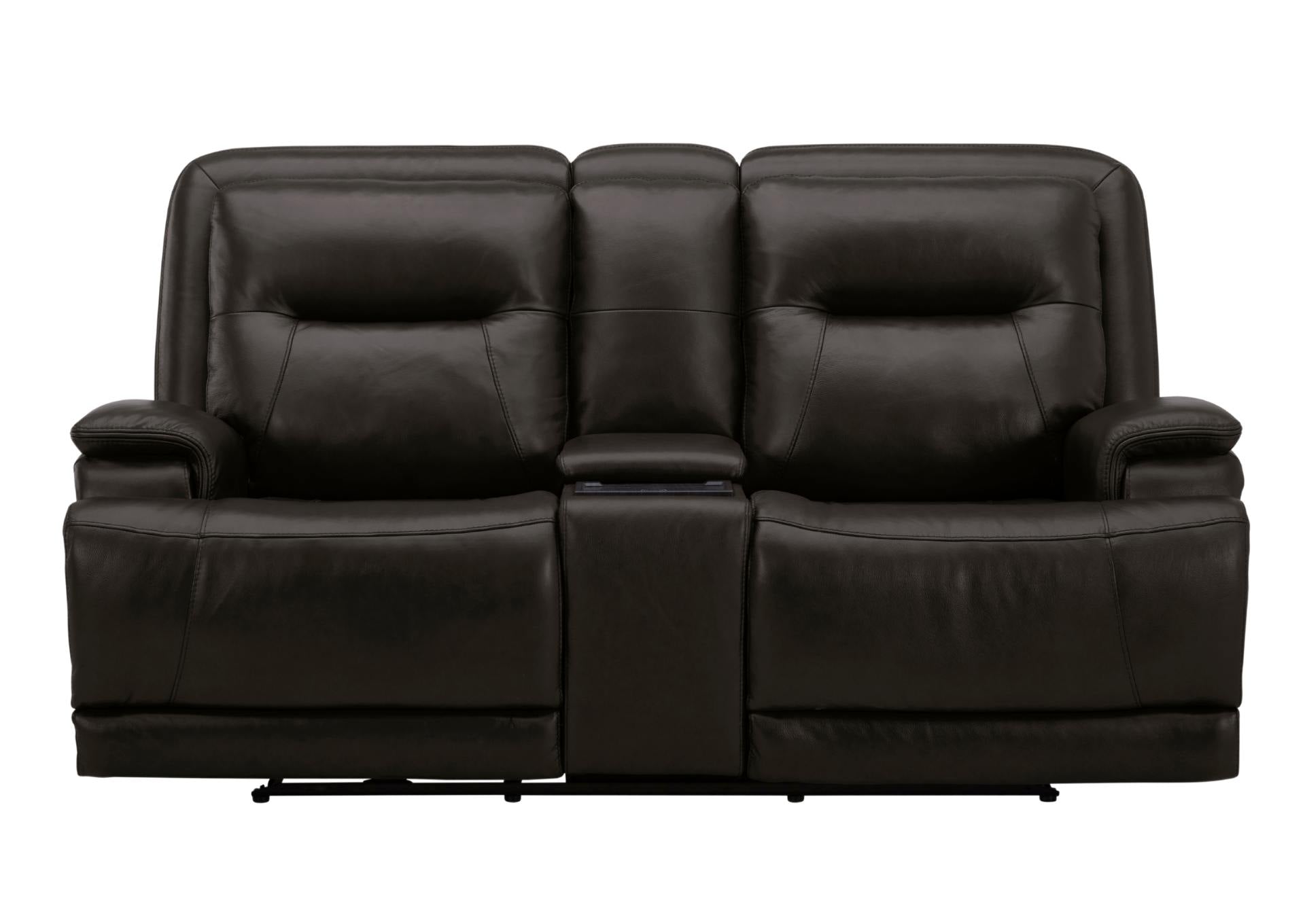 BROCKTON CHARCOAL LEATHER 3P POWER CONSOLE LOVESEAT WITH POWER HEADREST AND LUMBAR