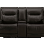 BROCKTON CHARCOAL LEATHER 3P POWER CONSOLE LOVESEAT WITH POWER HEADREST AND LUMBAR