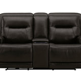 BROCKTON CHARCOAL LEATHER 3P POWER CONSOLE LOVESEAT WITH POWER HEADREST AND LUMBAR
