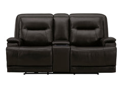 BROCKTON CHARCOAL LEATHER 3P POWER CONSOLE LOVESEAT WITH POWER HEADREST AND LUMBAR